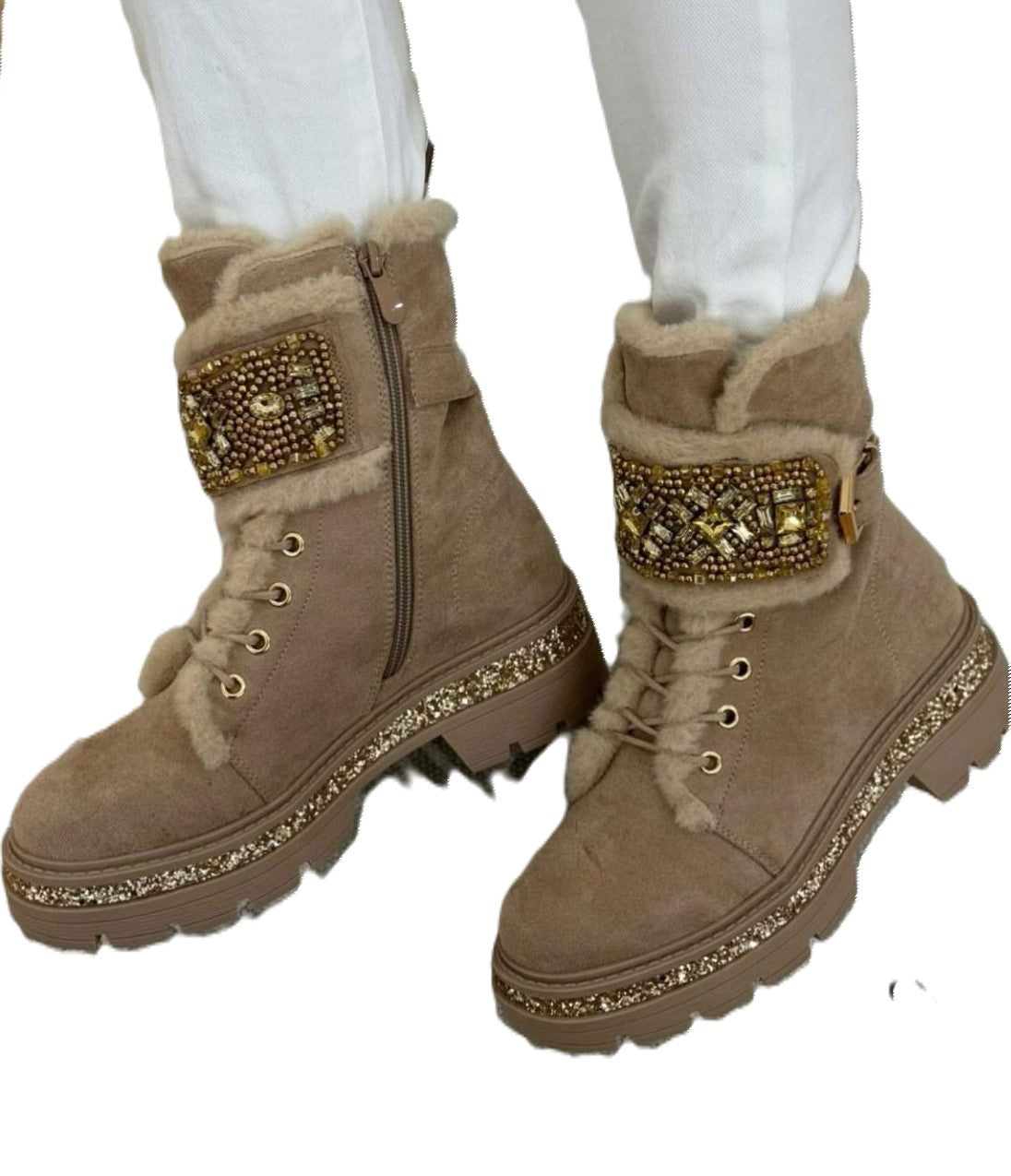 Boots beige mit Strasssteinen