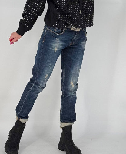 Boy Friend Jeans  PUCCIHINO mit Strass, destroyed