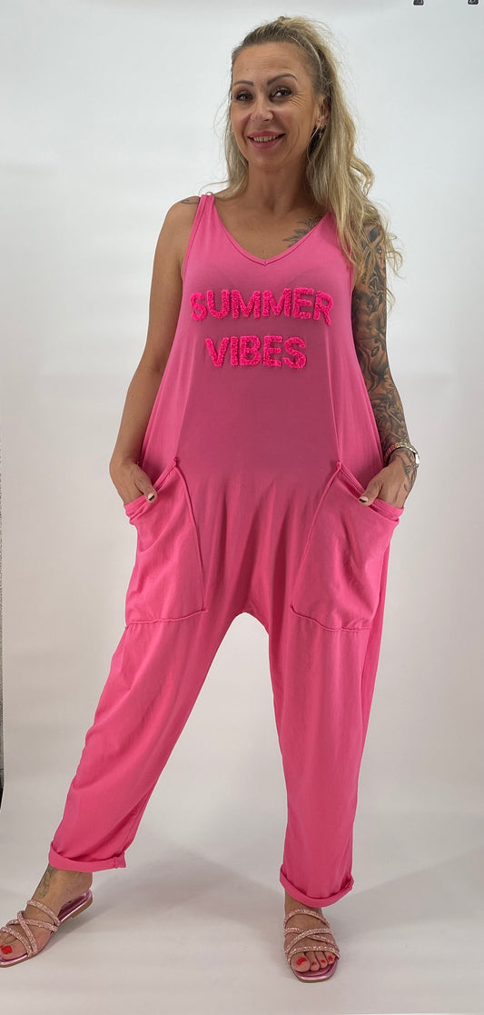 Sommer Baggy Jumpsuit "Summer Vibes" 100% Cotton Pink