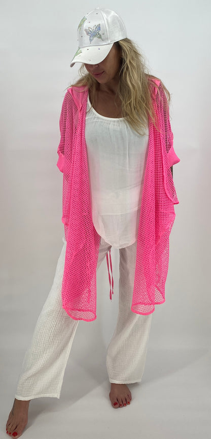 Sommer Netz Jacke mit Kapuze pink