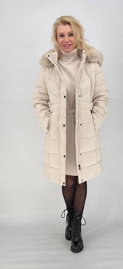 Jacke Creme matt mit Kapuze