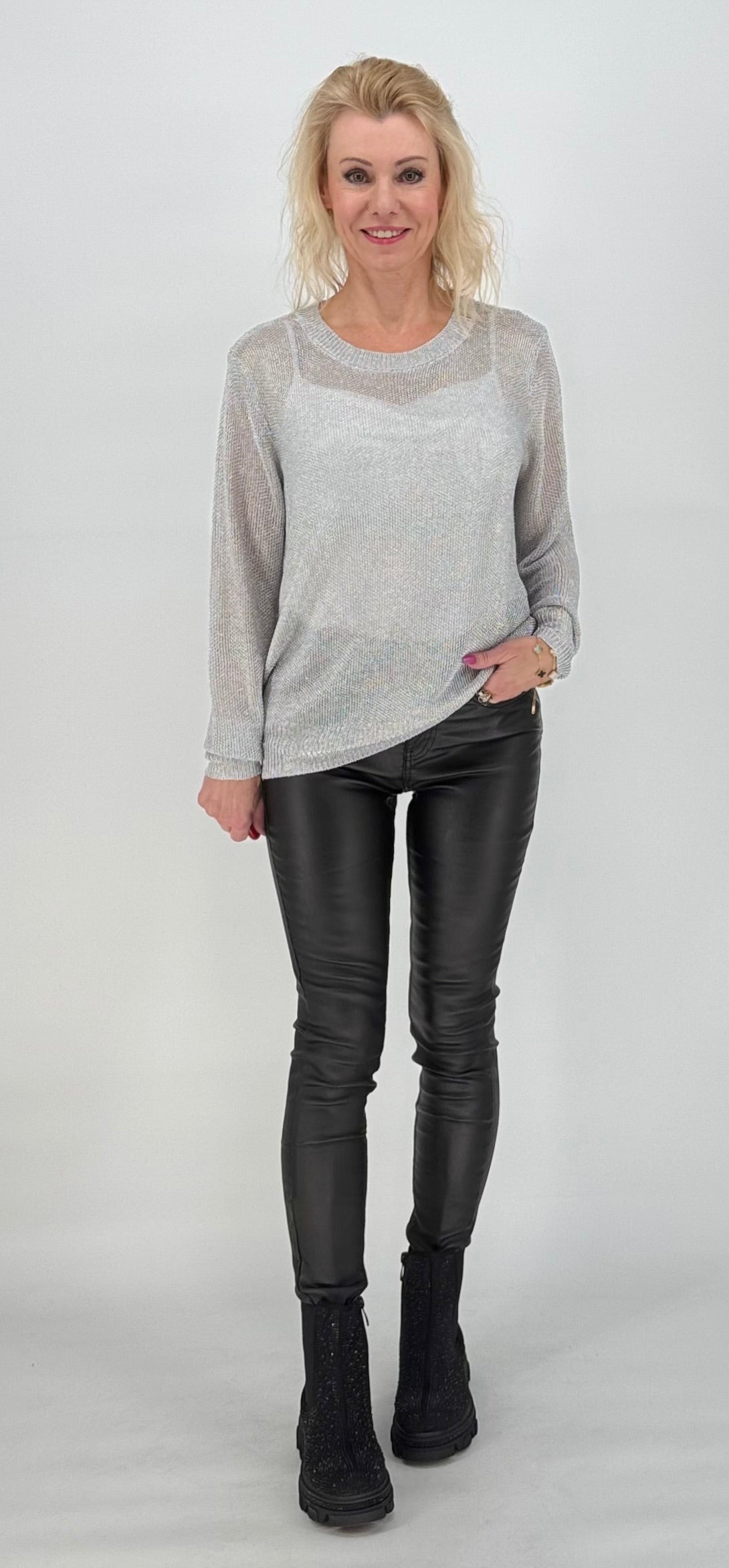 Netz Pullover silber