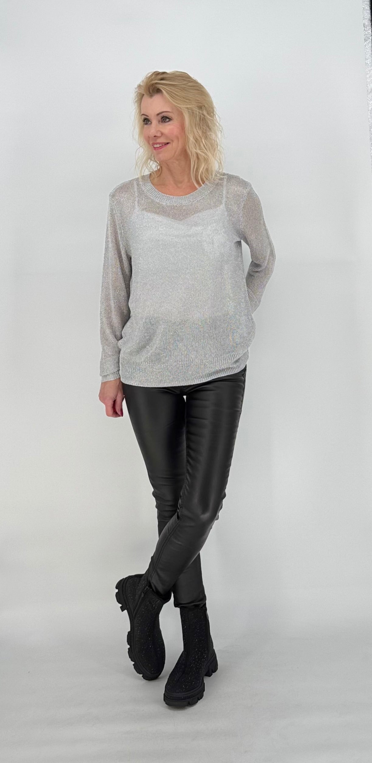 Netz Pullover silber