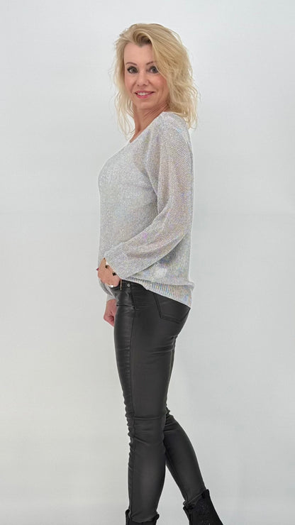 Netz Pullover silber