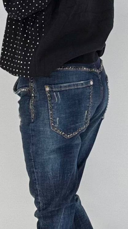 Boy Friend Jeans  PUCCIHINO mit Strass, destroyed