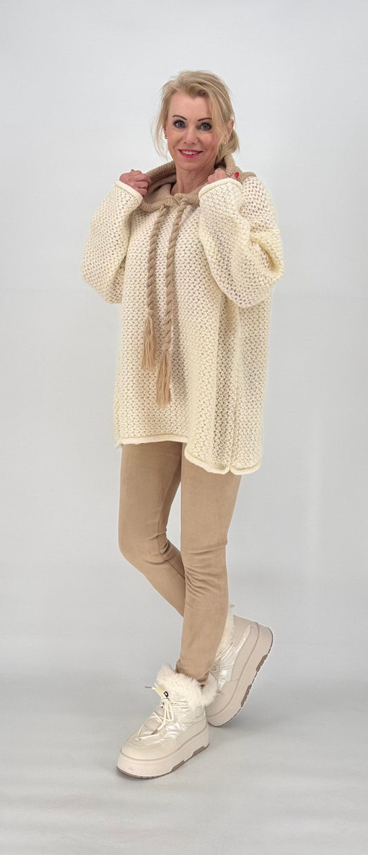 Strickhoodie Bicolor Creme