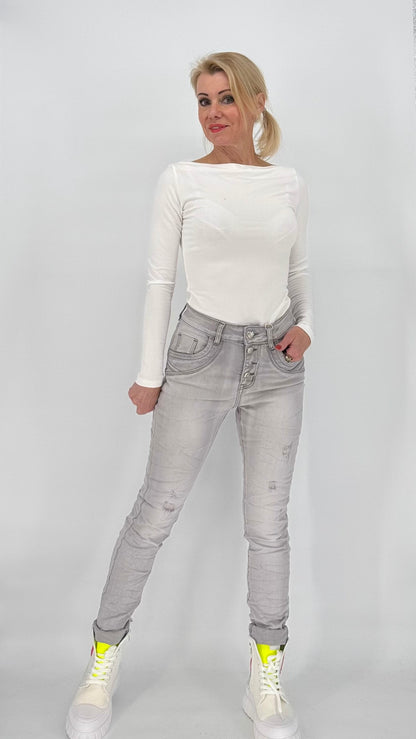 Jeans Hose Jewelly mit designer Knöpfchen grau