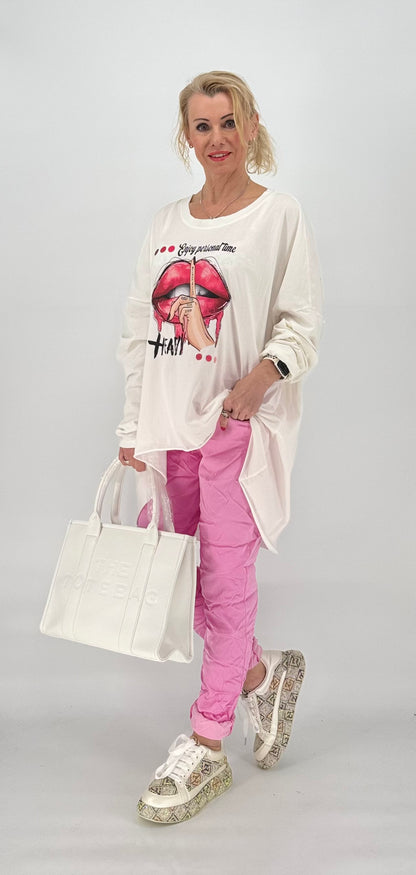 Oversized Shirt in creme "Lippen"