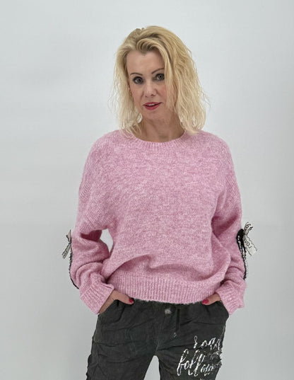 Pullover mit Perlen Deko hellpink