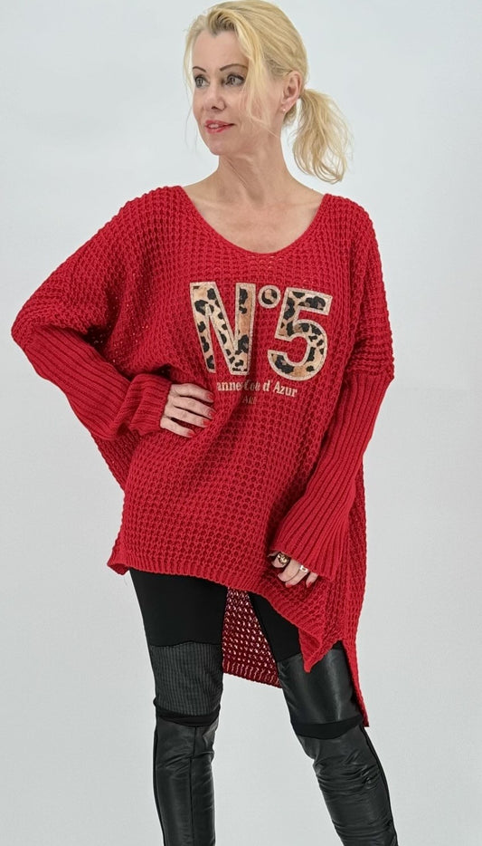 Netz Pullover "N5" rot