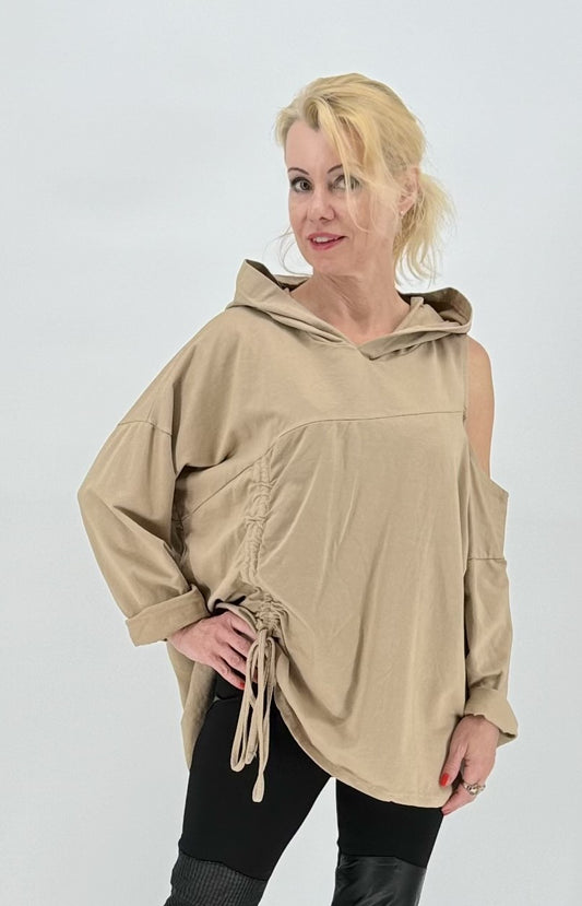 Sweatshirt "Zunge" Cold-Shoulder-Langarm beige