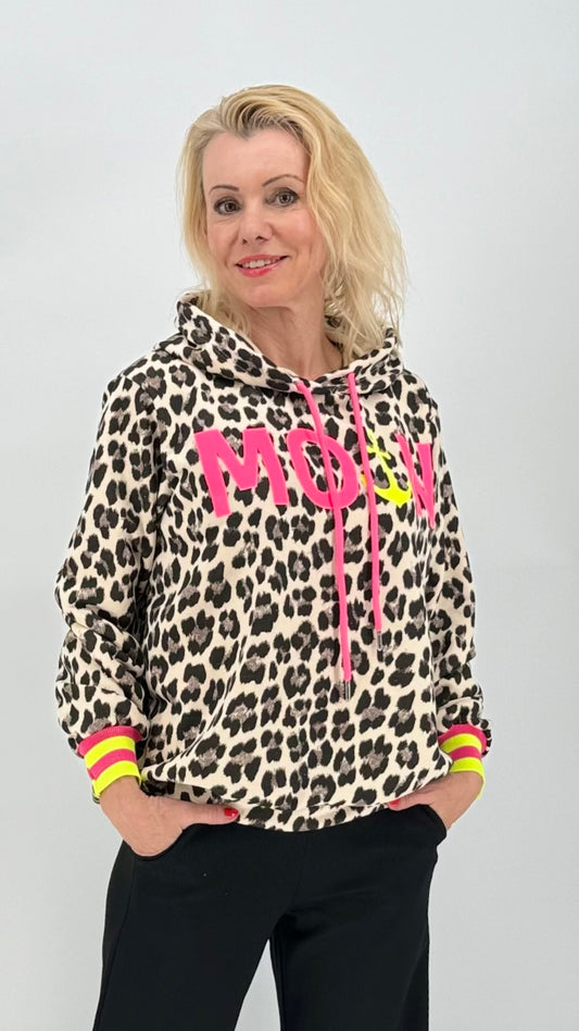 Sweatshirt "MO_N" leo/pink mit Kapuze