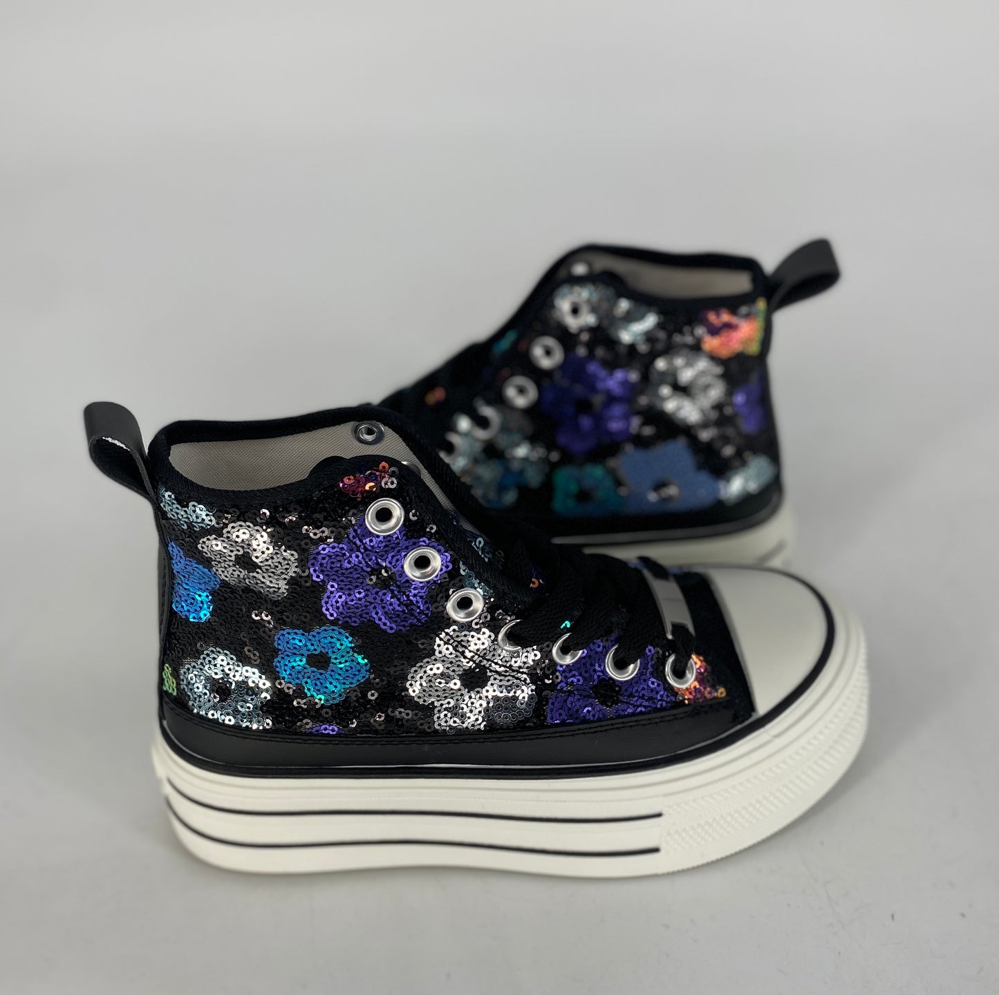 Sneaker mit bunten floralen Pailleten 8-131 schwarz