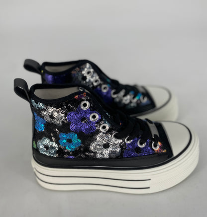 Sneaker mit bunten floralen Pailleten 8-131 schwarz