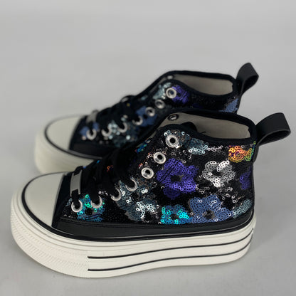 Sneaker mit bunten floralen Pailleten 8-131 schwarz