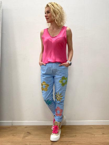 Joggpants Pink mit Blumen