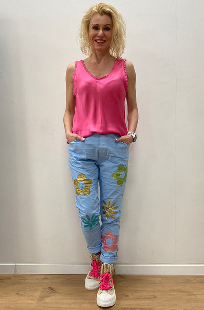 Joggpants Pink mit Blumen