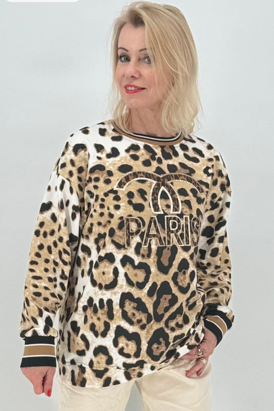 Sweatshirt  Leopard-Print mit Paris-Aufdruck