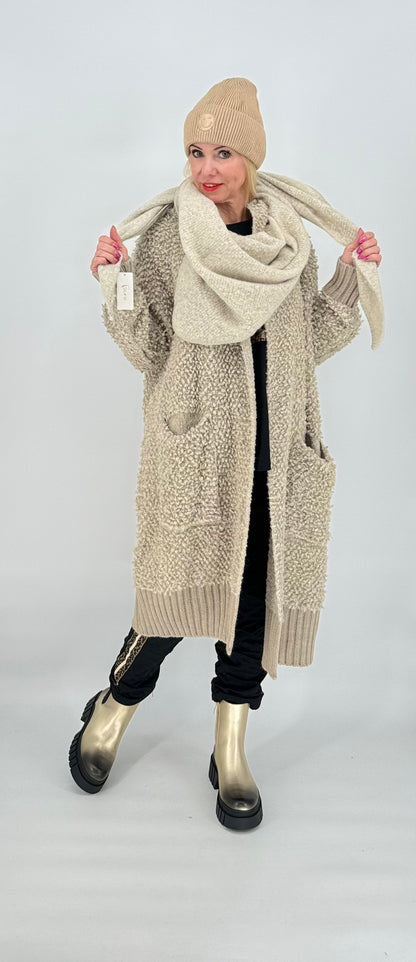 Strickjacke Bouclé dunkelbeige