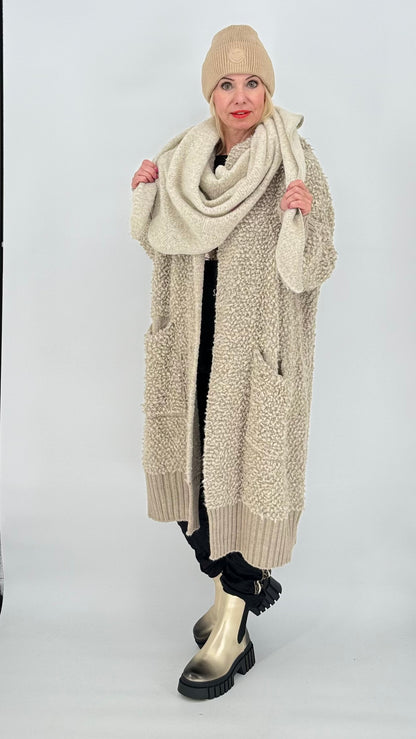 Strickjacke Bouclé dunkelbeige