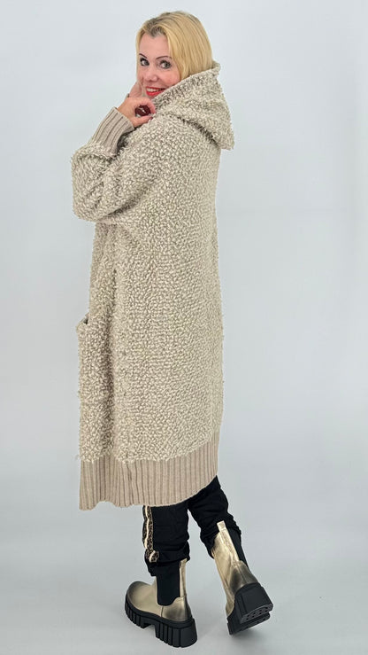 Strickjacke Bouclé dunkelbeige