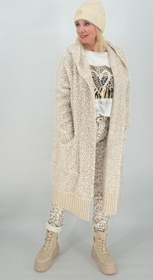 Strickjacke Bouclé hellbeige