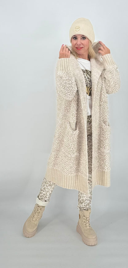 Strickjacke Bouclé hellbeige