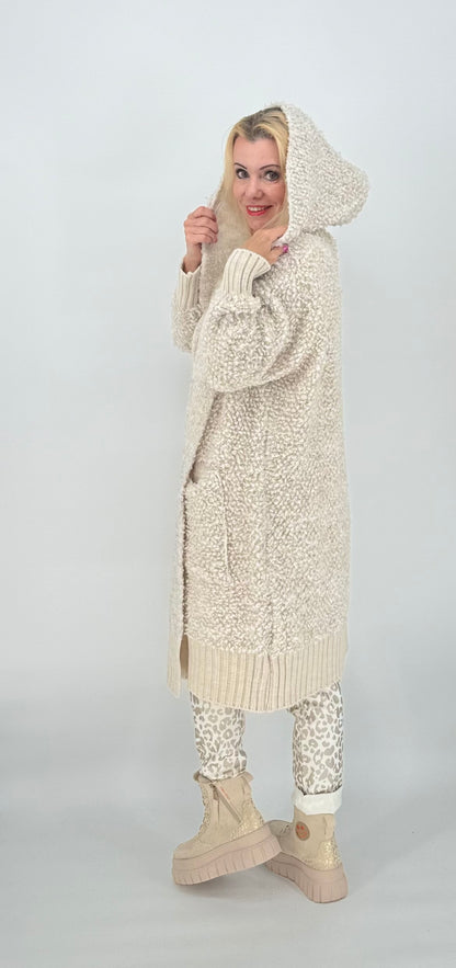 Strickjacke Bouclé hellbeige