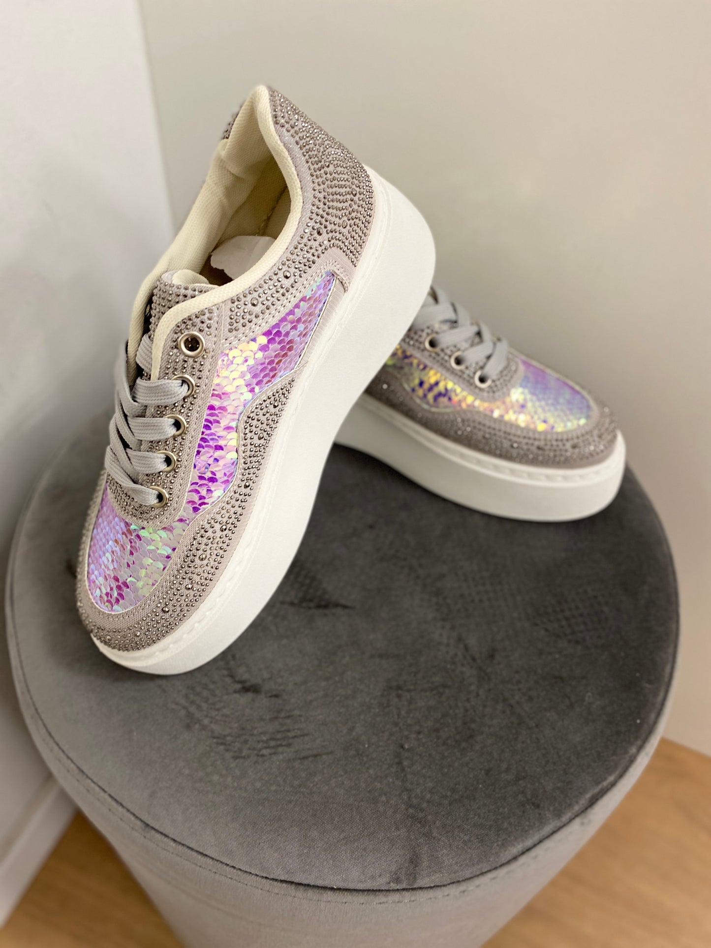 Sneaker, silber Strass/Pailletten 779