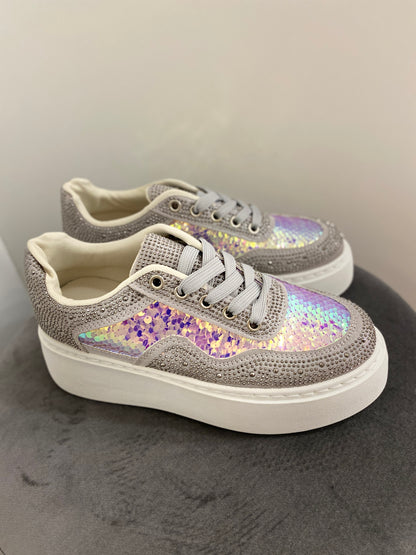 Sneaker, silber Strass/Pailletten 779