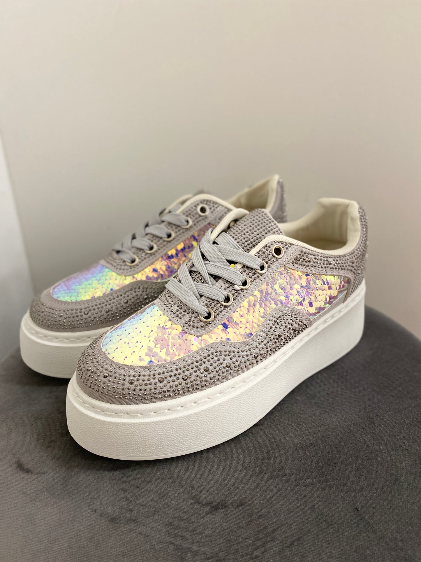 Sneaker, silber Strass/Pailletten 779