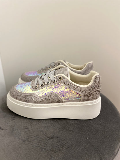 Sneaker, silber Strass/Pailletten 779