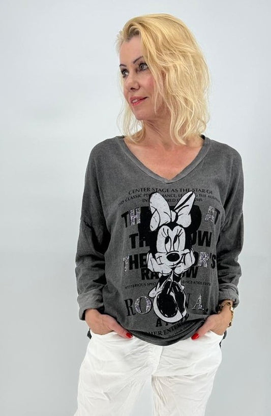 Shirt mit Muster "Minnie" grau