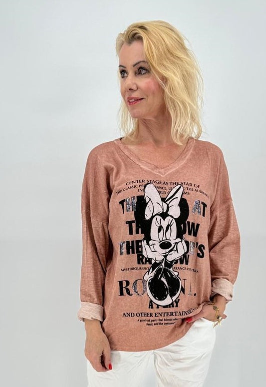 Shirt mit Muster "Minnie" taupe/aprico